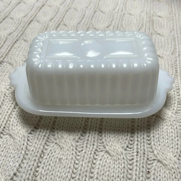 Hazel Atlas Other - Vtg Hazel Atlas half stick butterdish w/ lid White Milk glass Ribbed MCM 1950s